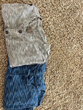 RHONE Men's Heather Gray and Heather Blue Henley long sleeve.